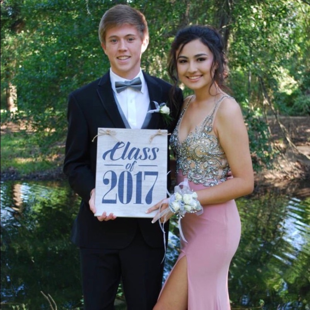 Mauve Pink Prom Dress W/ Silver Sequence top